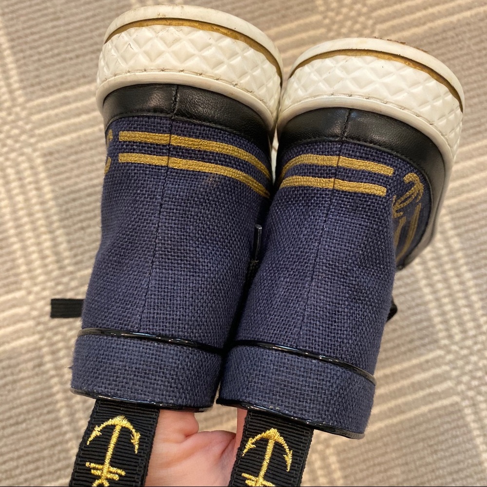 Chanel Navy High Top Sneakers With Gold Stripe - Picture 7 of 10